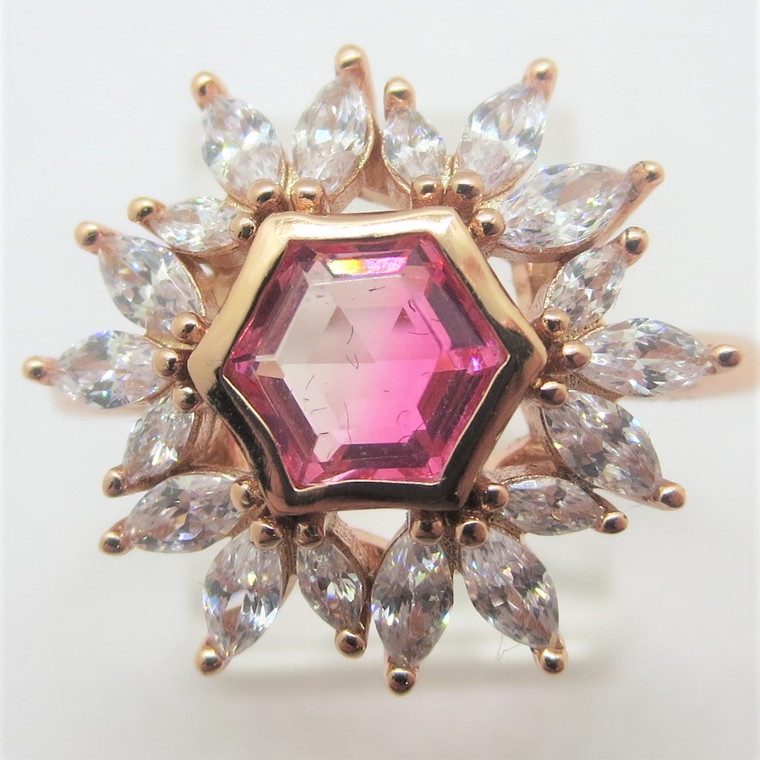 Bomb Party Rose Gold Plated Pink Ombre Crystal Ring Size 10 RBP3021