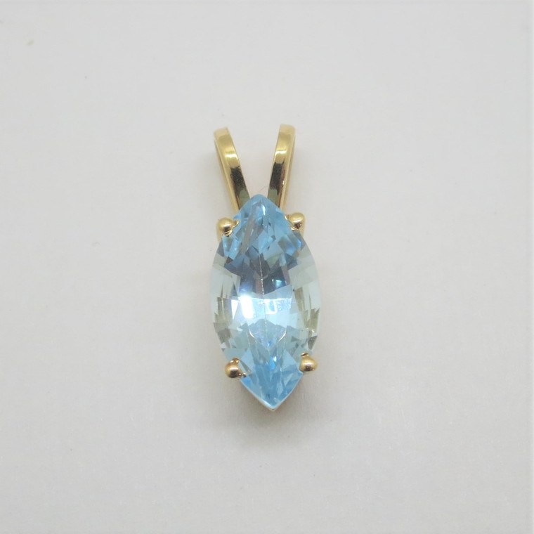 14k Yellow Gold Marquise Cut Blue Topaz Solitaire Pendant
