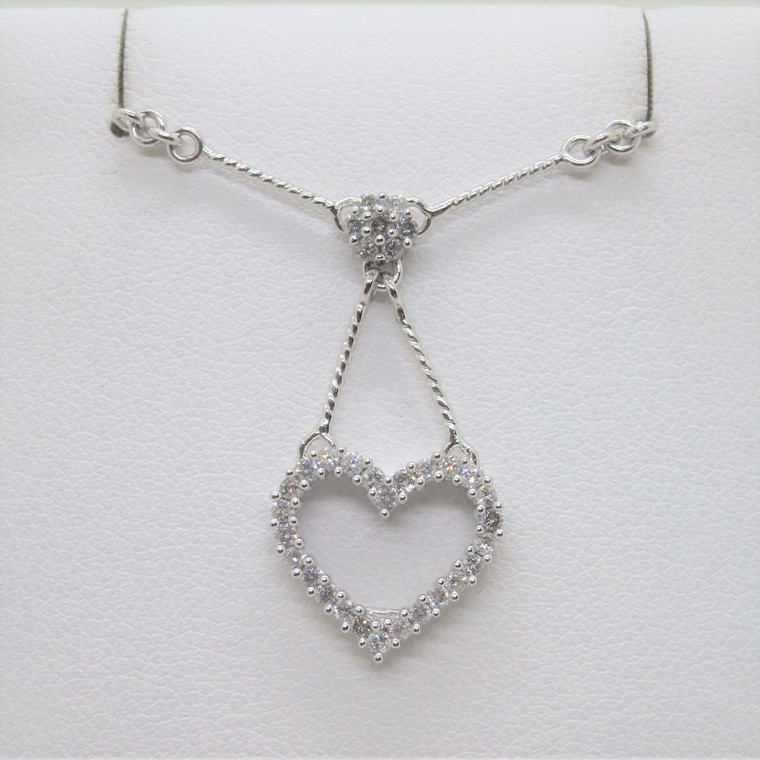 14k White Gold FG Signed Approx 1/3ct TW Diamond Heart Anchored Pendant Necklace