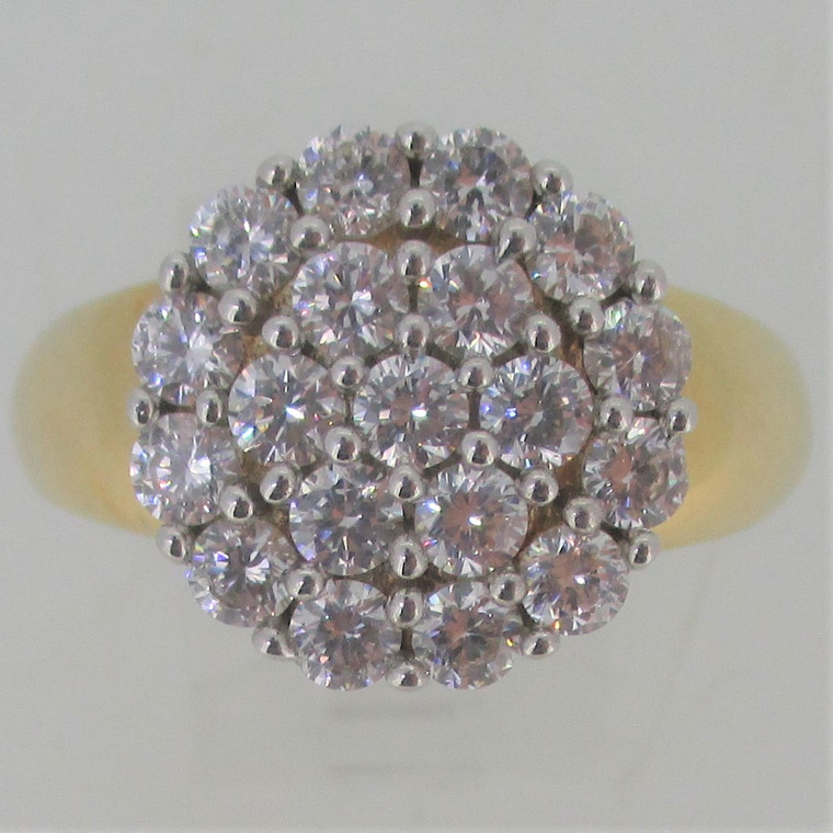 Round CZ Stones Arranged in a Circle Sterling Silver Gold Overlay Ring Size 12