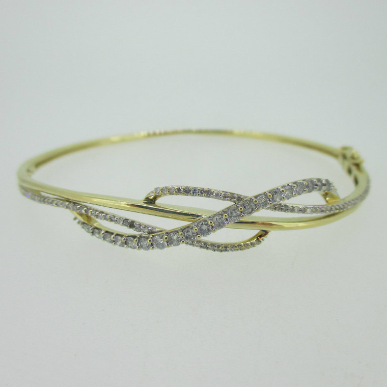 10K Yellow Gold Diamond Approx 1.0ct TW Hinged Bangle Bracelet