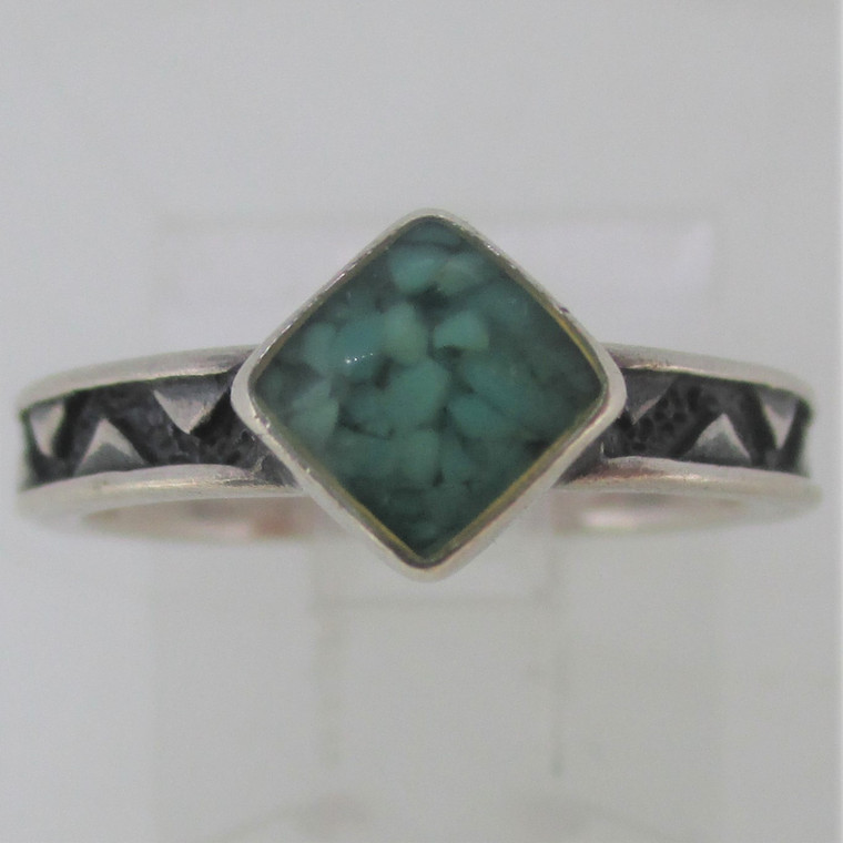 Green Rhombus Triangle Pattern Sterling Silver Ring Size 5