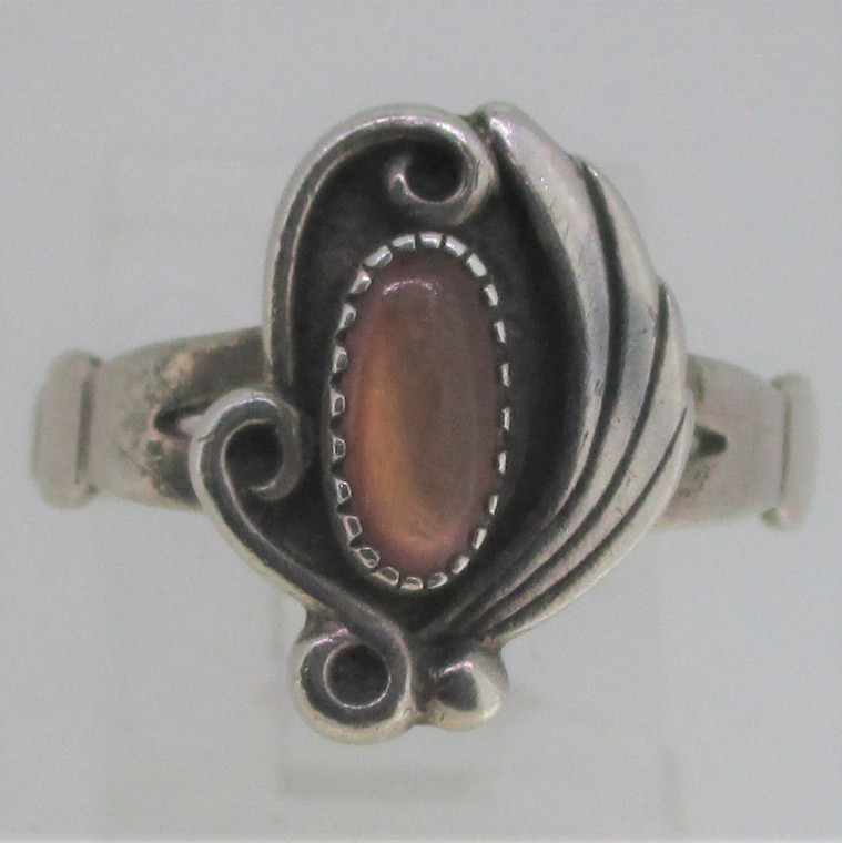 Orange Stone with Designs Wheeler Manufacturing Sterling Silver Ring Size 7.75