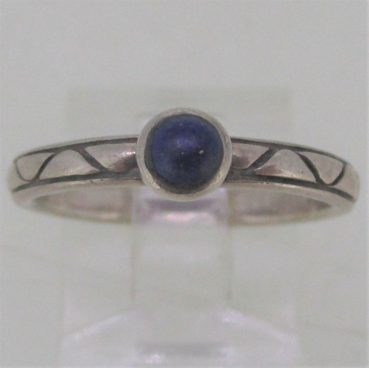 Round Lapis with Zigzag pattern Sterling Silver Ring Size 7
