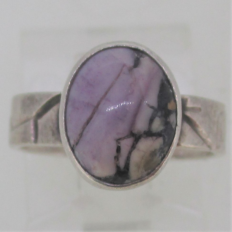 Purple Agate With Pattern on the Side Sterling Silver Ring Size 5