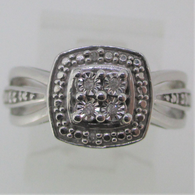 Diamonds Arranged in a Rectangle Sterling Silver Ring Size 5