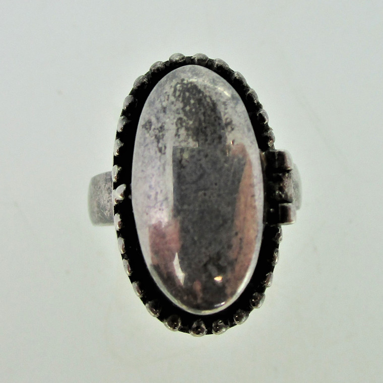 Sterling Silver Beaded Frame Engravable Poison Ring Size 7