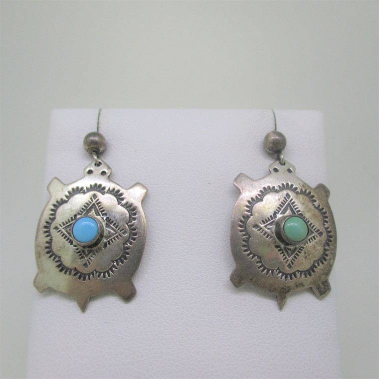 Sterling Silver Earrings A Cadman Stamped Design with Turquoise Stone