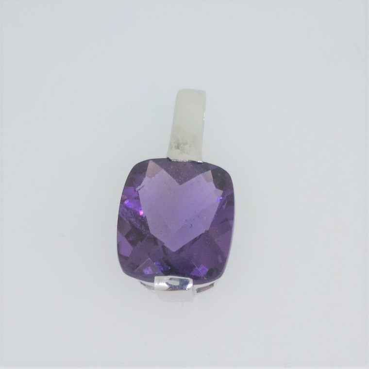 14k White Gold Checkerboard Cut Amethyst Pendant