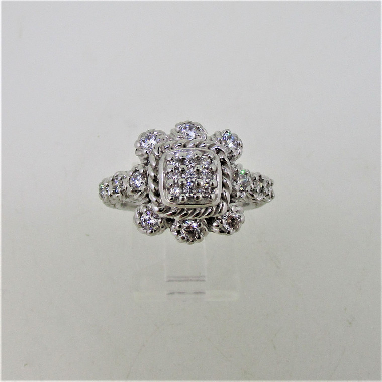 Judith Ripka Sterling Silver CZ Square Cluster Halo Ring Size 8