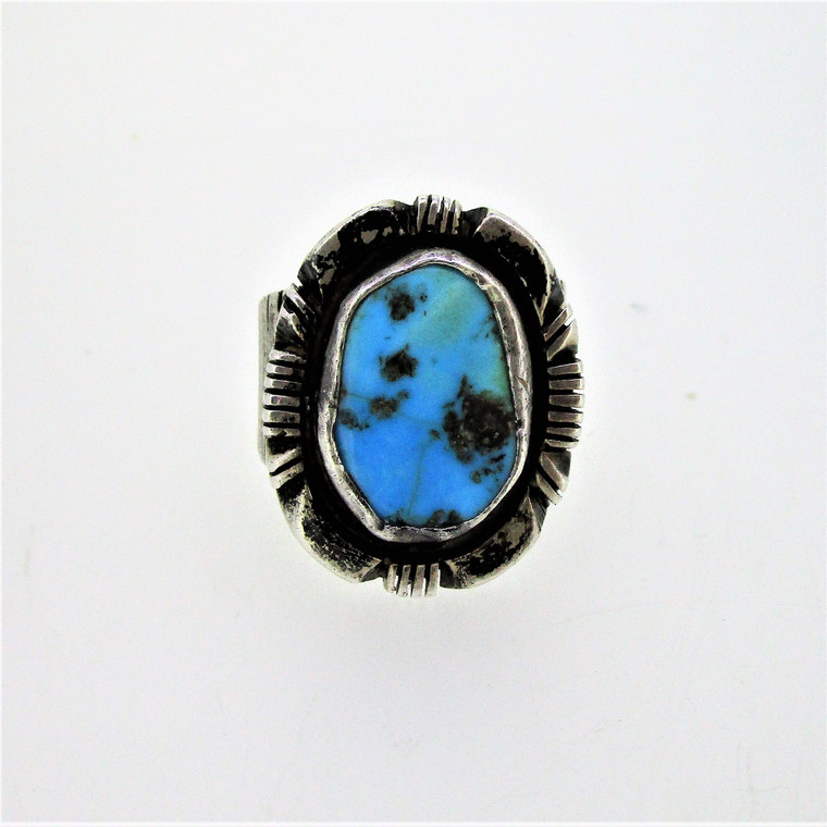 Nakai Sterling Silver File Work Turquoise Ring Size 10.5