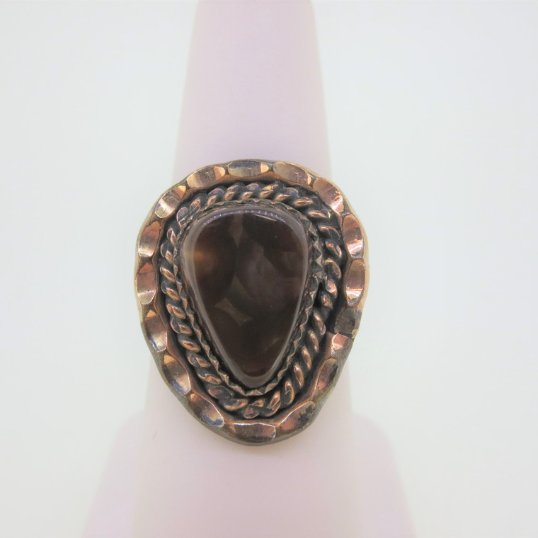  Gold Filled Fire Agate Ring with Wavy and Twisted Designs Size 6 1/2