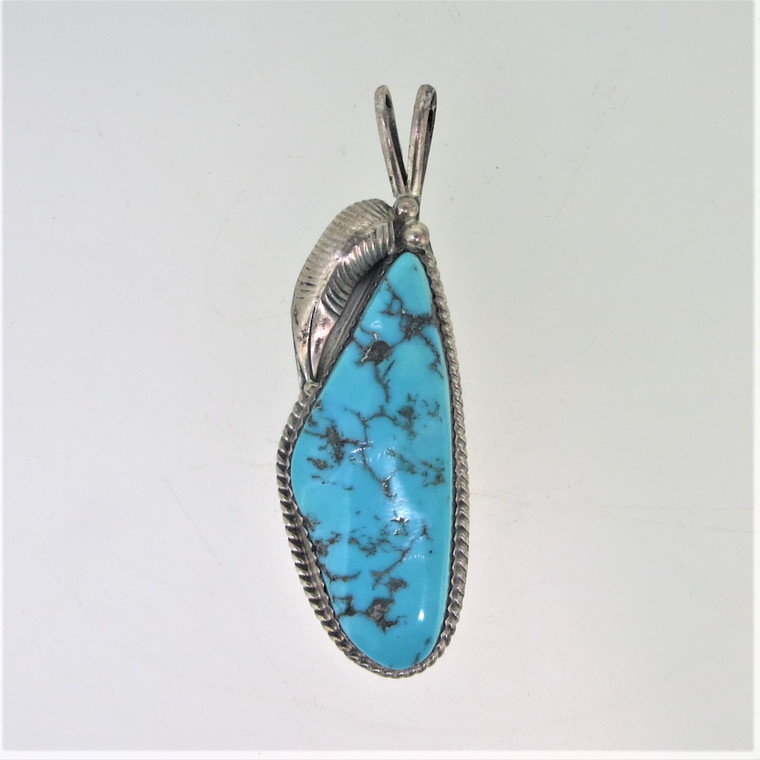 Sterling Silver Feather Side Detail Turquoise Pendant Unknown Hallmark