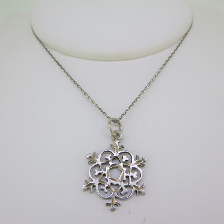  Sterling Silver Snowflake Necklace with 18 Inch Chain