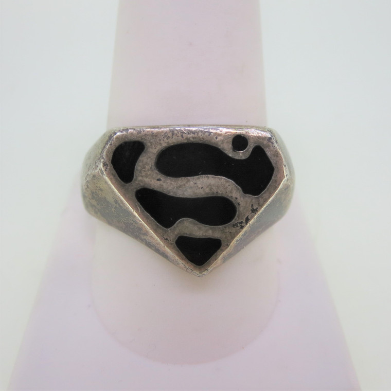 Sterling Silver Superman Ring with Black Stone Size  11