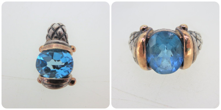 Sterling Silver Topaz Panel Set Ring and Pendent with Gold Tone Size 8 1/4