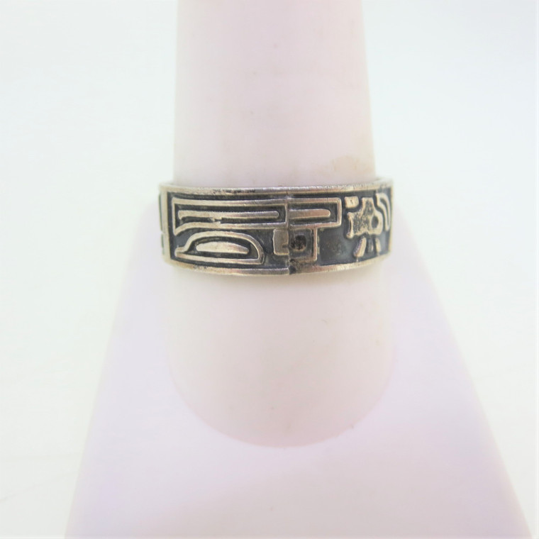Sterling Silver Ring with Native Designs Marked 925 Size 10