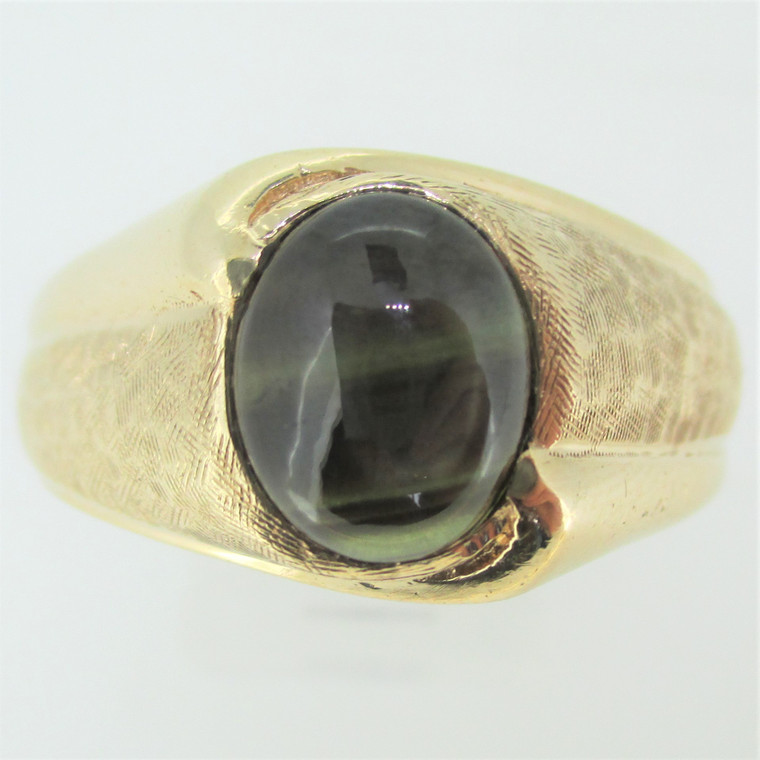 10K Gold Resco Cabochon Black Star Ring with Patterned Sides Size 12.75