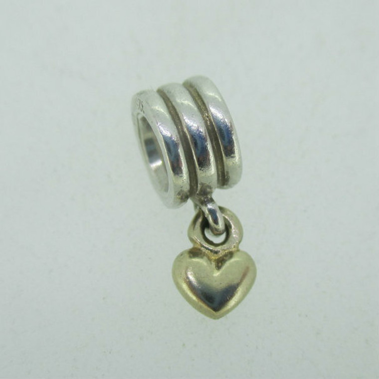 Sterling Silver & 14K Accent Pandora Dangle Heart Charm Bead