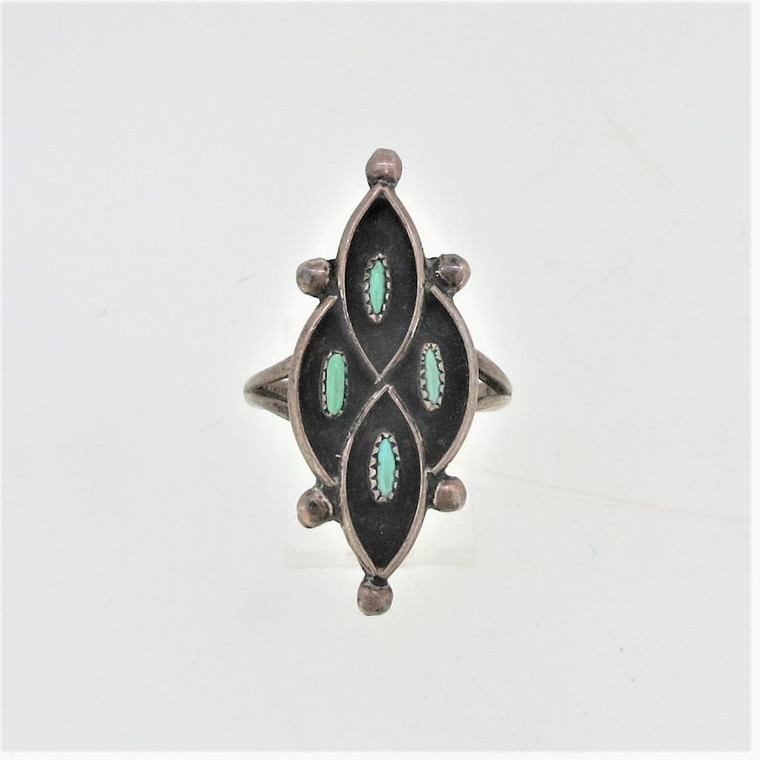 Sterling Silver Needle Point Shadow Box Turquoise Ring Size 9