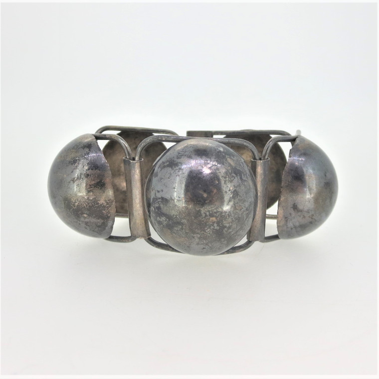 Mexico Silver Bubble Half Domes Bracelet with Safety Closure