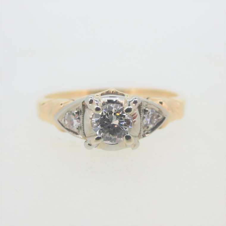 Art Deco 14k & 18k Yellow Gold .25ct Euro Cut Diamond Engagement Ring Size 6 3/4