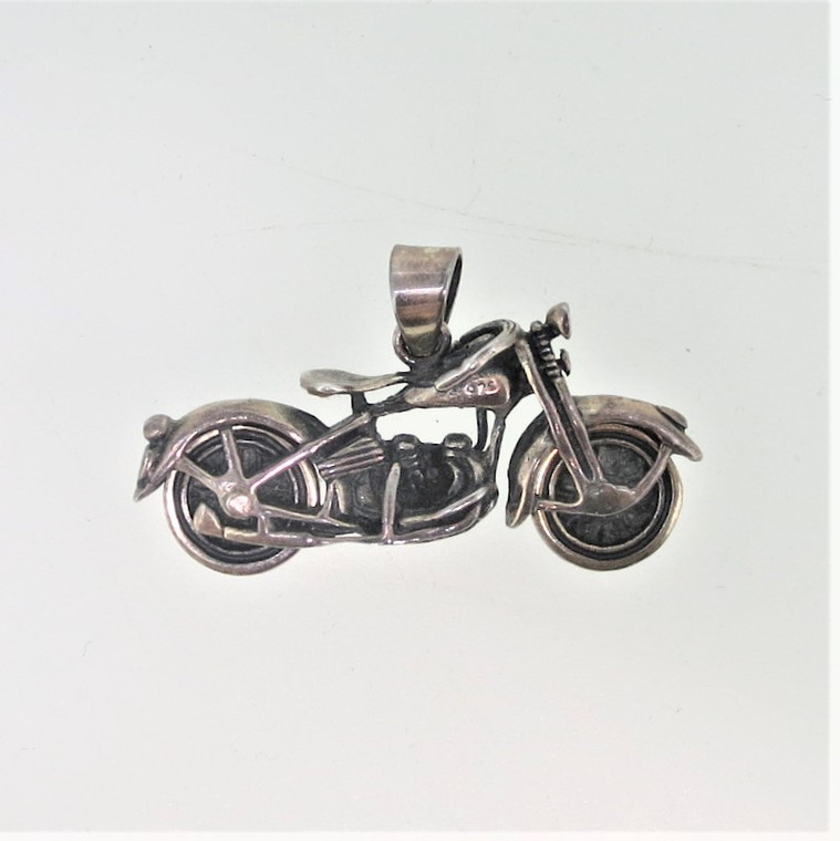 Sterling Silver 3D Movable Wheels Motorcycle Pendant
