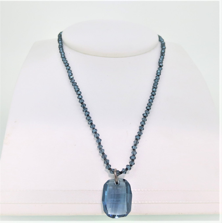 Emily Jane Sterling Silver Blue Crystal Pendant Beaded Adjustable Necklace