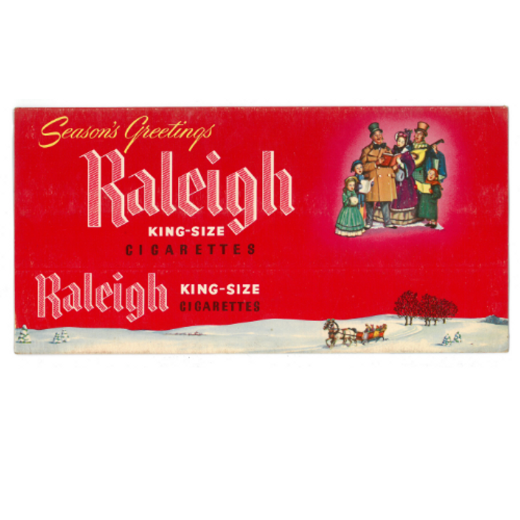 RARE 1950's Raleigh Cigarettes Christmas Holiday Carton Gift Cover