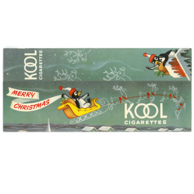 RARE 1950's Kool Cigarettes Christmas Penguins Carton Gift Cover