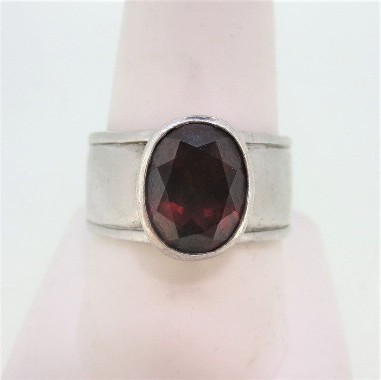 Sterling Silver Ring with Round Red Stone Size 10