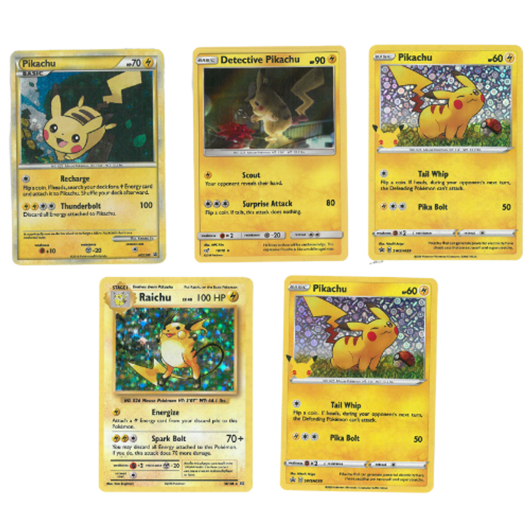 Lot of 5 ALL HOLO Pikachu Pokémon Cards - Raichu, Detective Pikachu, Pikachu