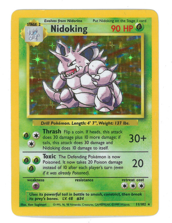 1999 Pokémon Trading Card Game 11/102* Holographic Nidoking Card