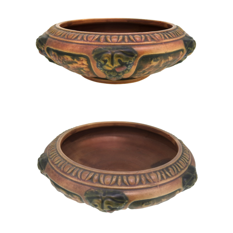 Roseville Pottery 1924 Florentine Terracotta Brown Low Tulip Bowl #126-6