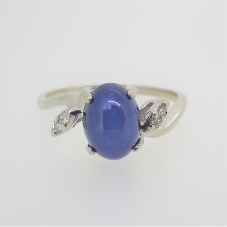14k White Gold Ebson Star Sapphire with Diamond Accents Fashion Ring Size 6 1/4