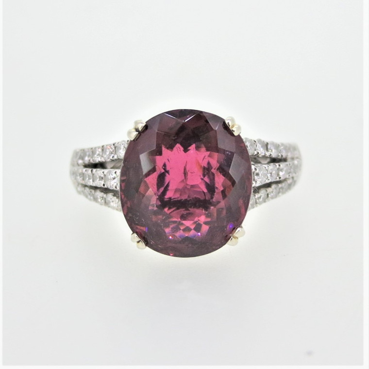 14K Yellow Gold Pink Tourmaline Diamond Accented Band Fashion Ring Size 6.5