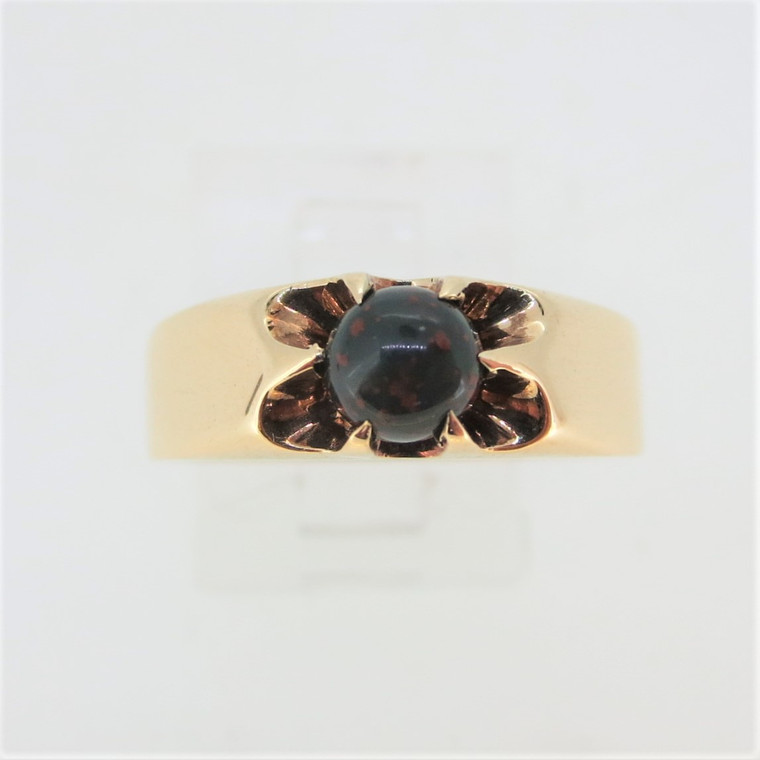 Gold Ring with Cabochon Bloodstone Size 9