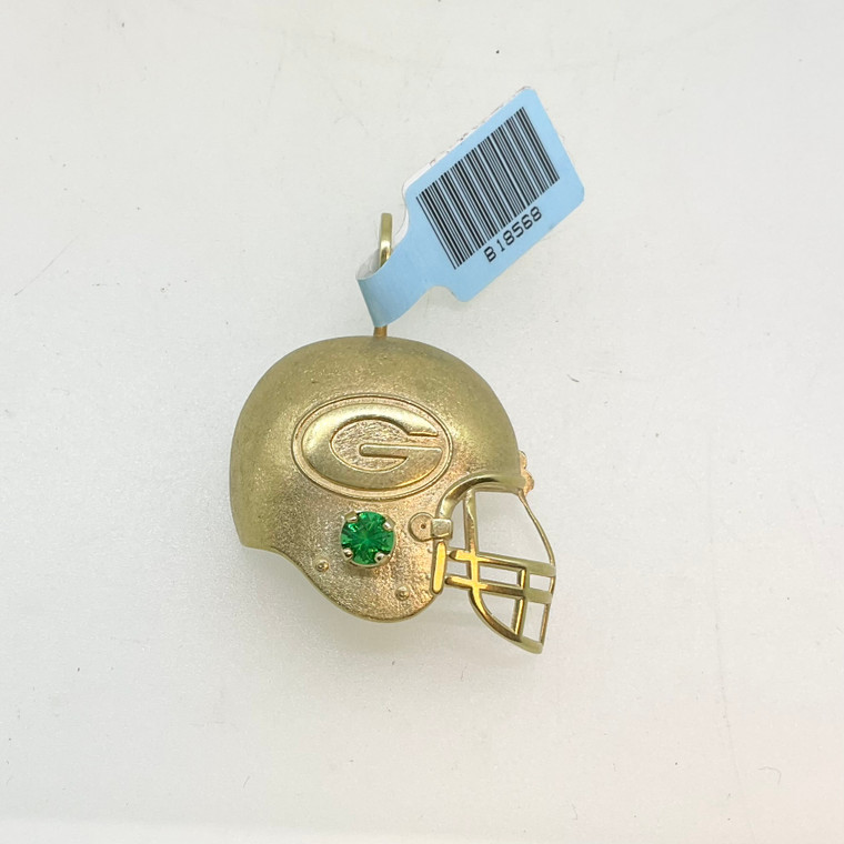 14K Gold Green Bay Packers Helmet Pendant with Created Emerald