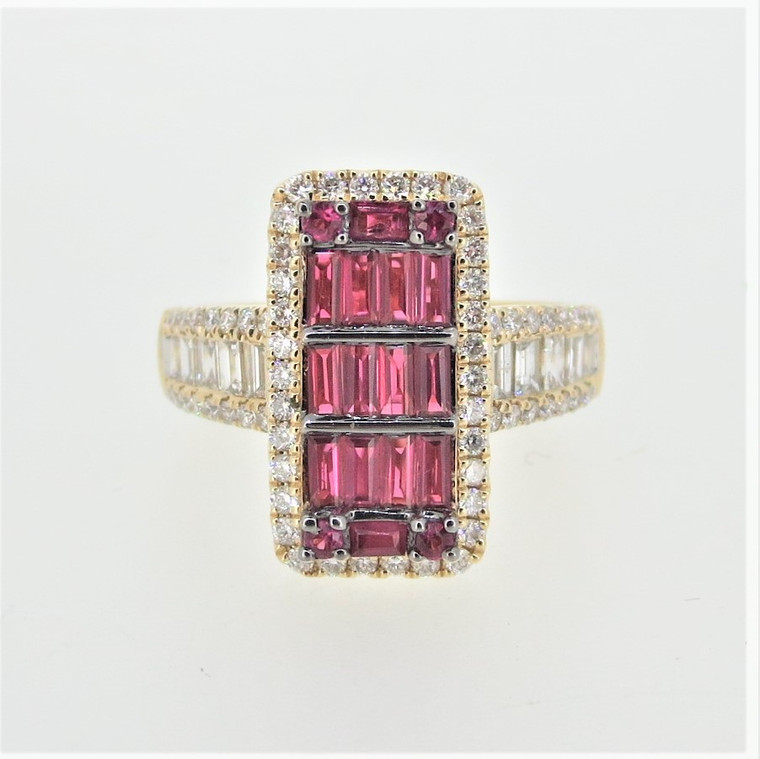 Cirari Couture Jewels 14K Y Gold Channel Set Ruby Diamond Halo Accent Band Fashion Ring Size 7