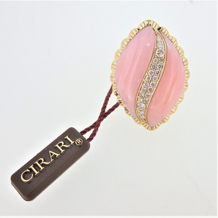 Cirari Couture Jewels 14K Yellow Gold Pink Opal Diamond Accent Statement Fashion Ring Size 7