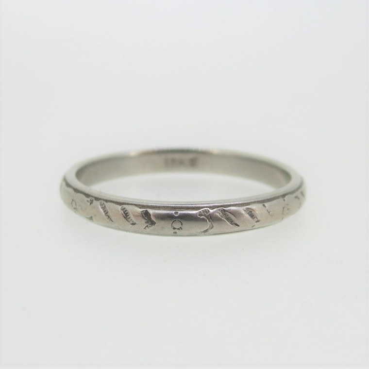 Antique Vintage 18k White Gold J.R. Wood & Sons Stamped Pattern Band Ring Size 6