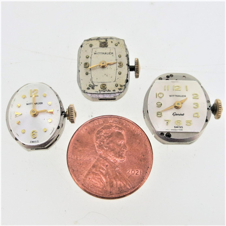 Vintage Wittnauer wristwatch movements for parts or repair. Lot of  3