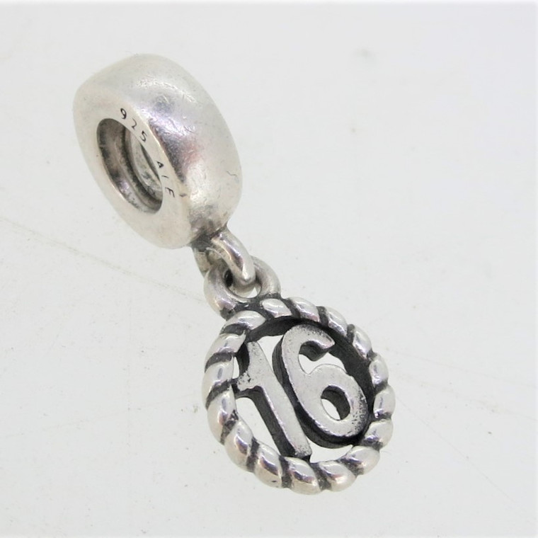 Sterling Silver Pandora Sweet 16 Birthday Dangle Charm Retired 790494