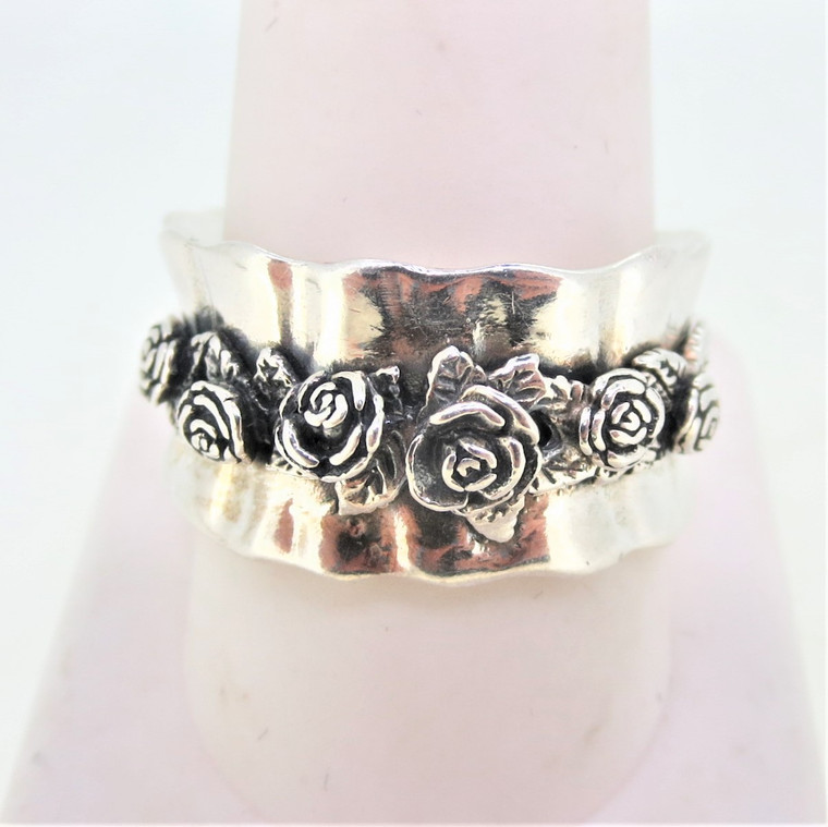 Sterling Silver Israel Rose and Leaves Designed Ring Size 5 1/2