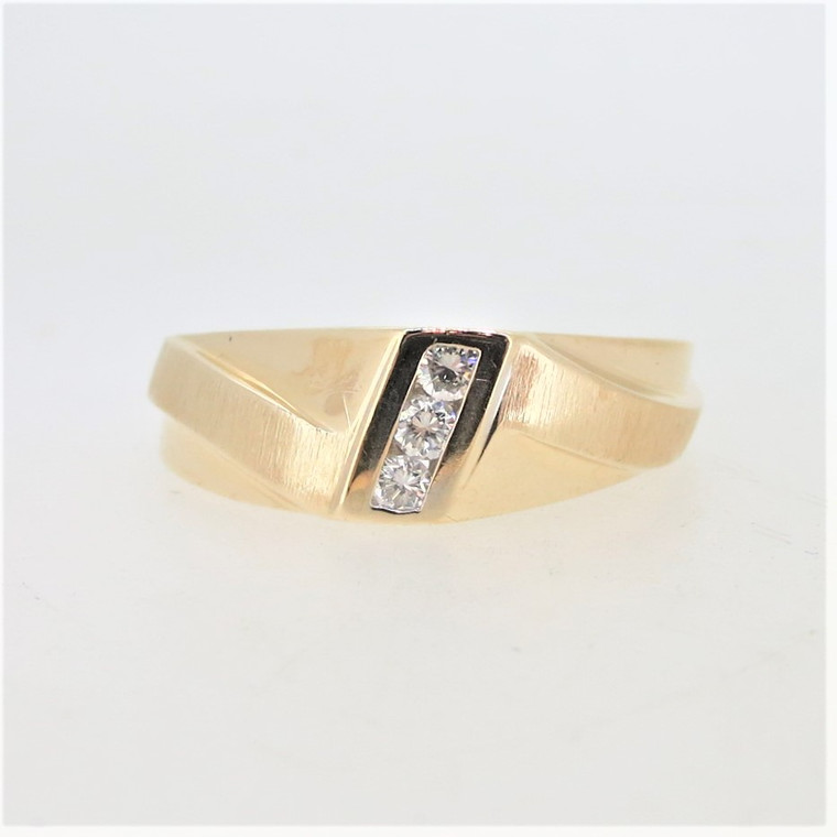14K Yellow Gold Brushed Accent Detail Diamond Mens Wedding Band Size 14.75