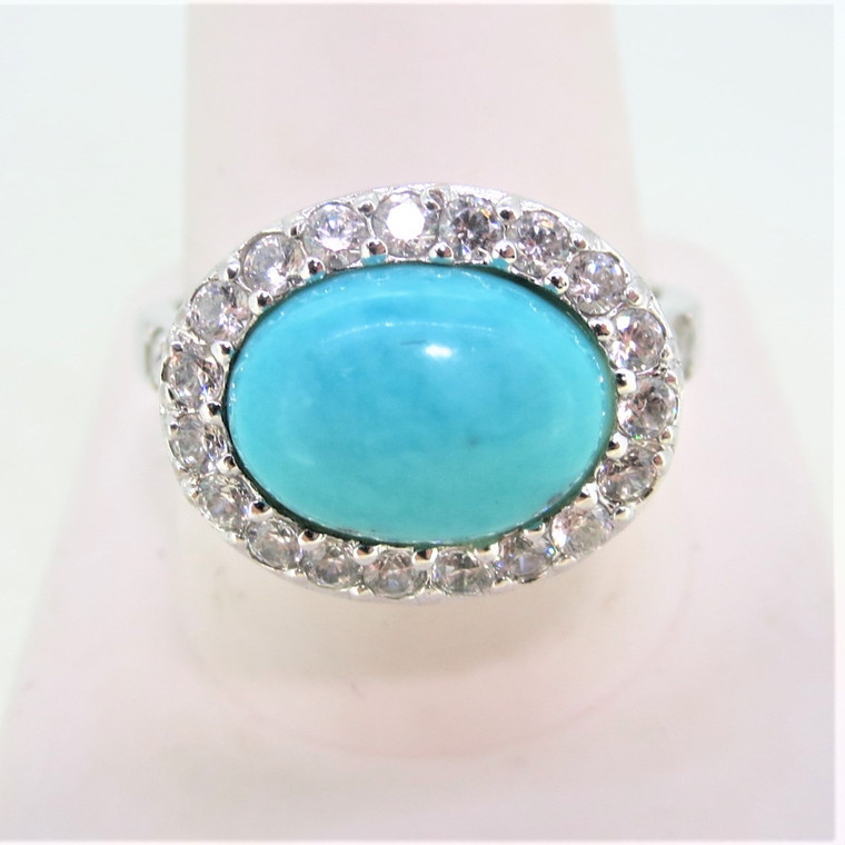 Sterling Silver Ring with Turquoise and CZ Stones Size 11