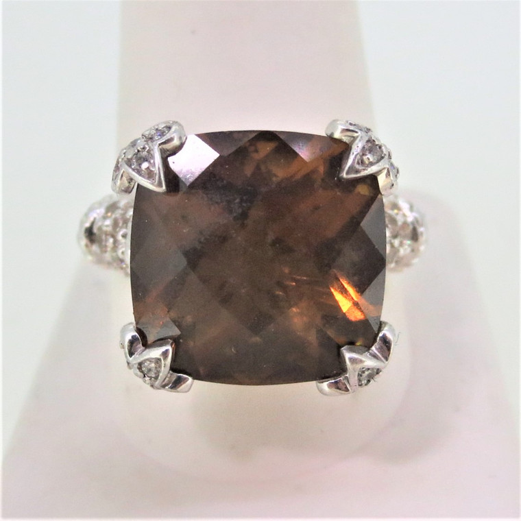 Judith Ripka Sterling Silver Citrine Cushion Cut Ring Size 11 1/4