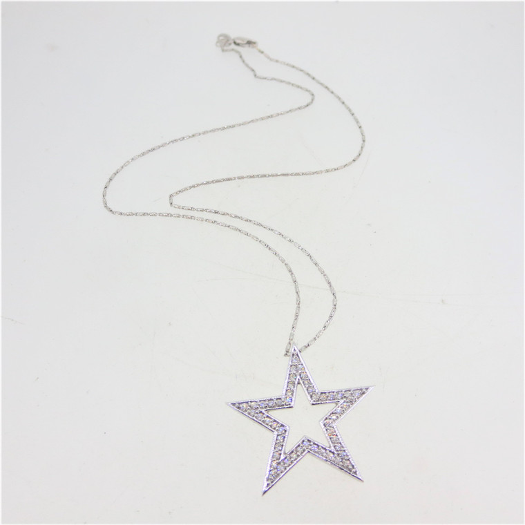 14K White Gold APP .50cttw Diamond Accented Star Pendant Necklace 15"