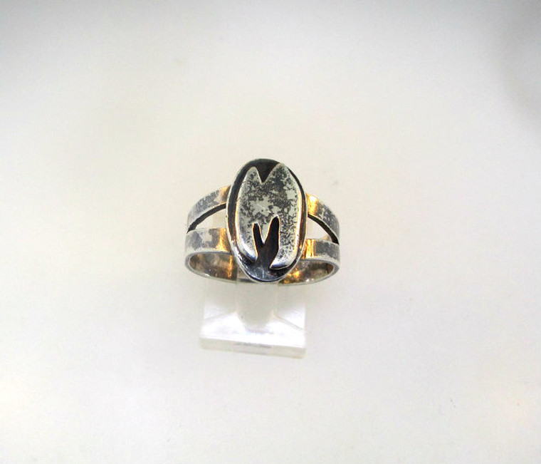 Sterling Silver M Signet Monogram Double Shank Ring Size 10 