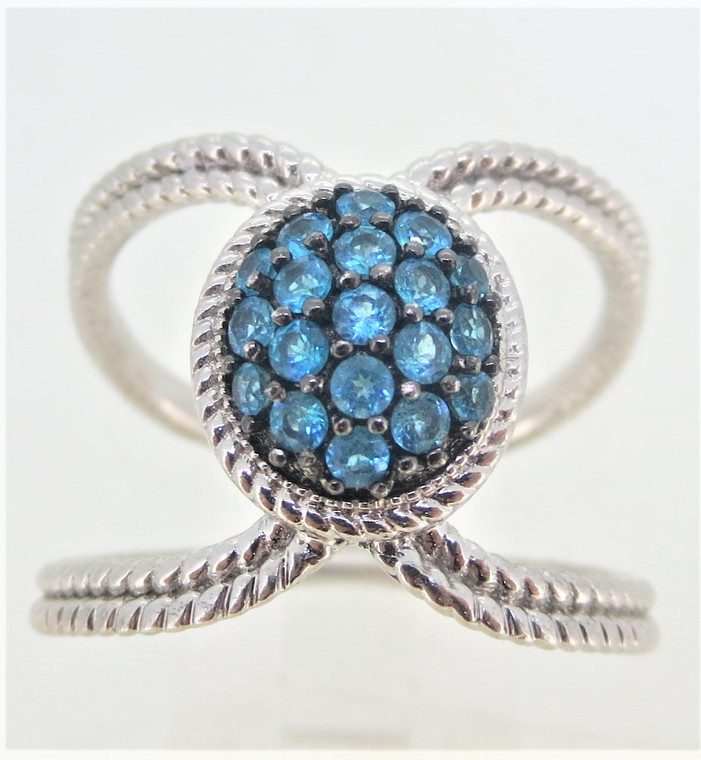 Sterling Silver Ring with Blue  CZ and Braided Designs Size 11